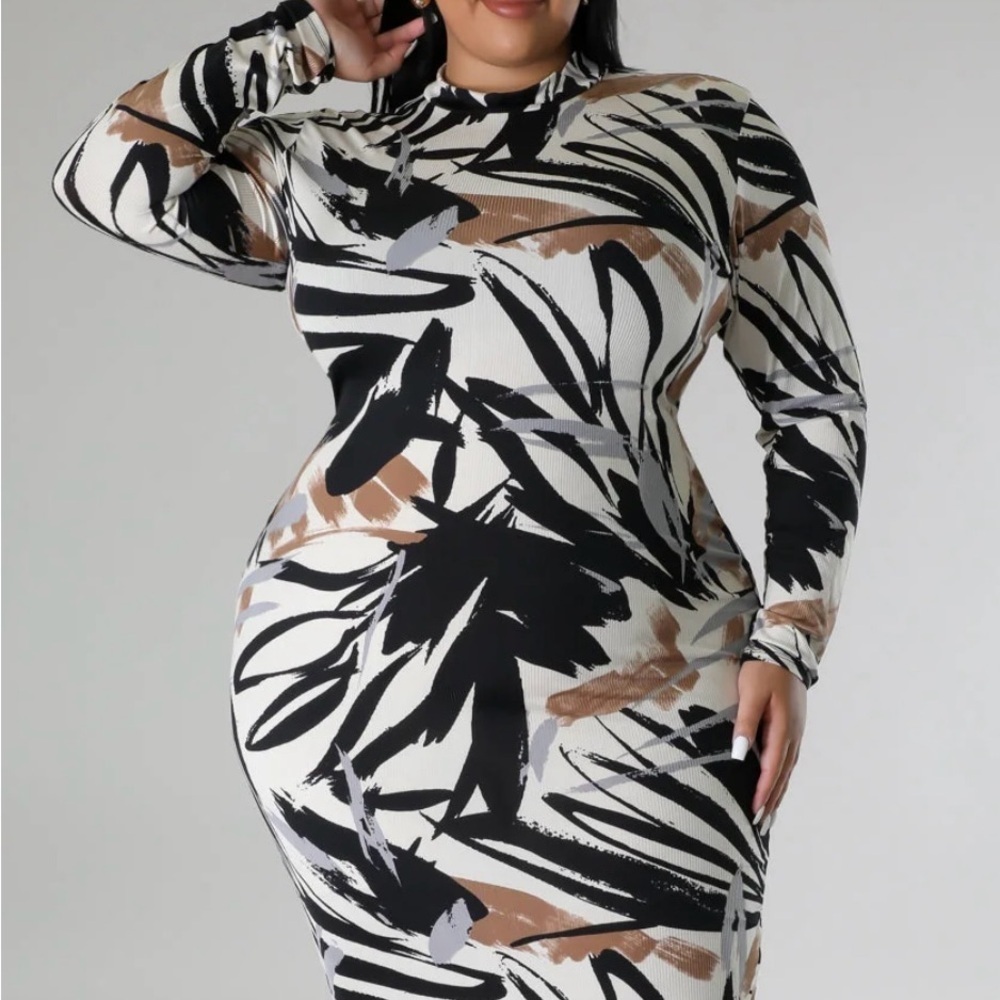 Abstract Print Long Sleeve Dress - Picture 4 of 7